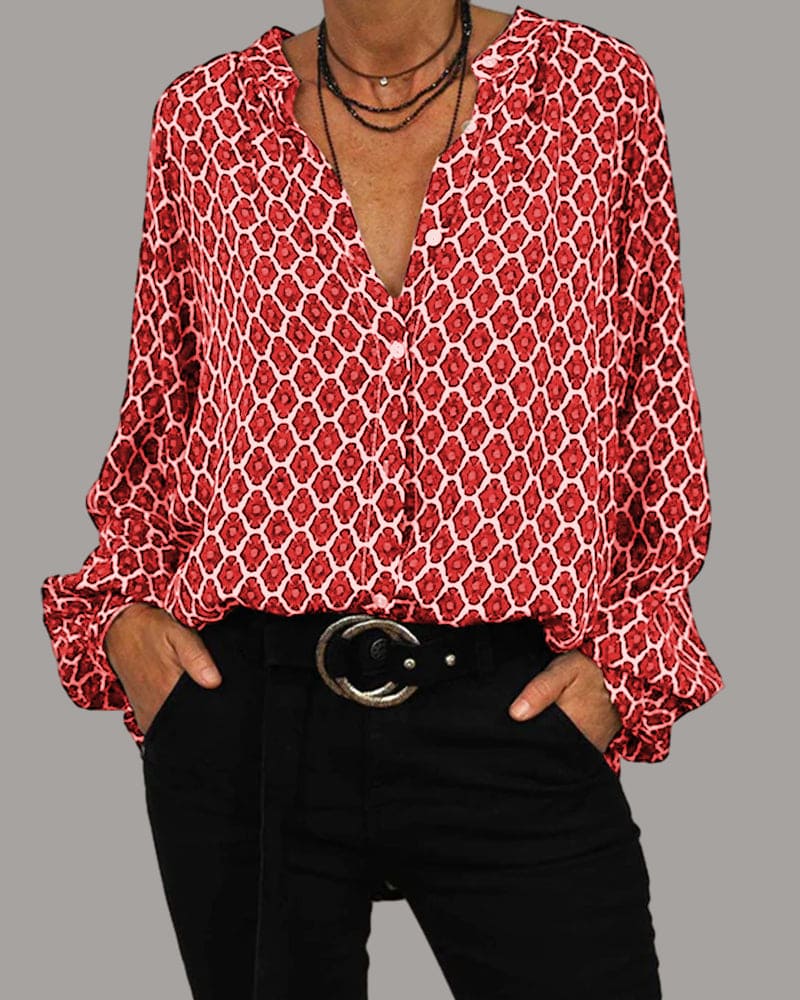 Damesblouse met geometrische print en vrouwelijke V-hals