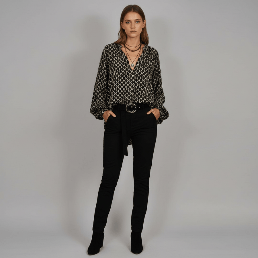 Damesblouse met geometrische print en vrouwelijke V-hals