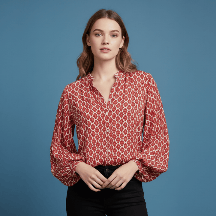 Damesblouse met geometrische print en vrouwelijke V-hals