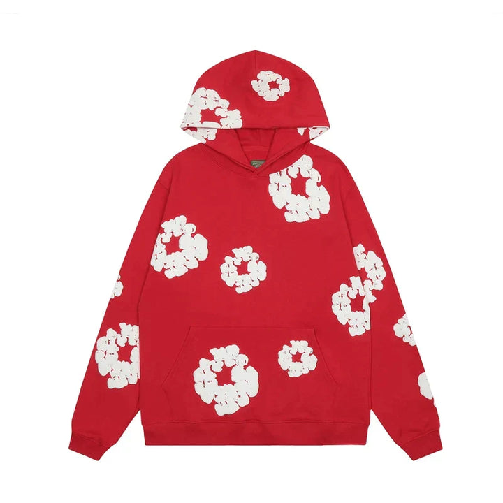 Noa – Denim hoodie met bloemmotief