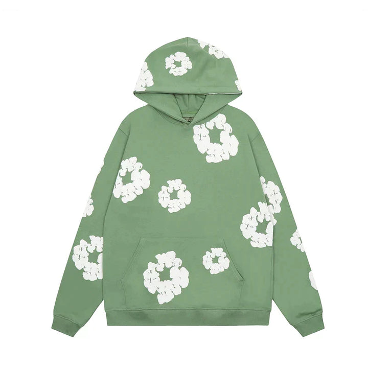 Noa – Denim hoodie met bloemmotief