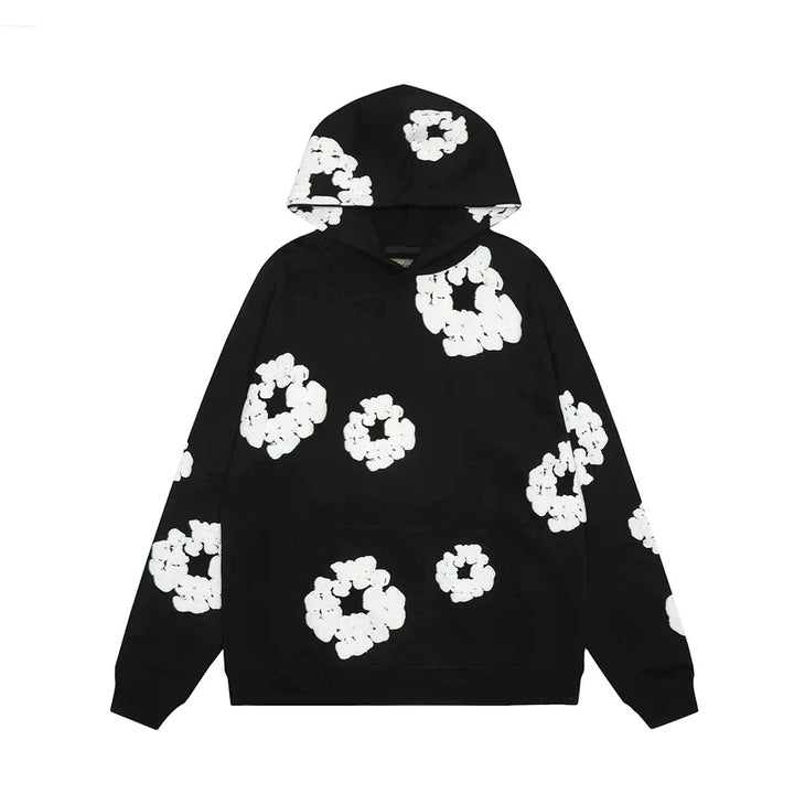Noa – Denim hoodie met bloemmotief