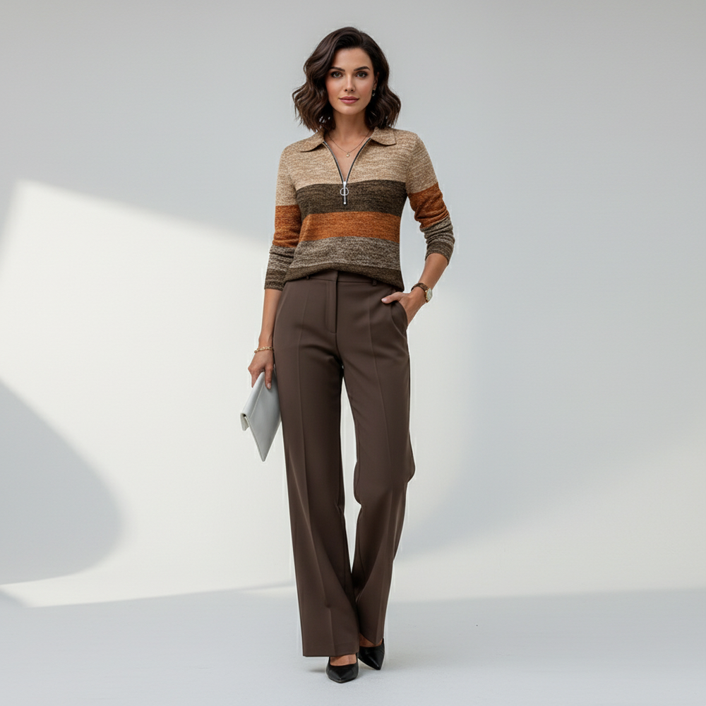 Vintage dames blouse met kleurblokken, luchtig en stijlvol voor elke gelegenheid