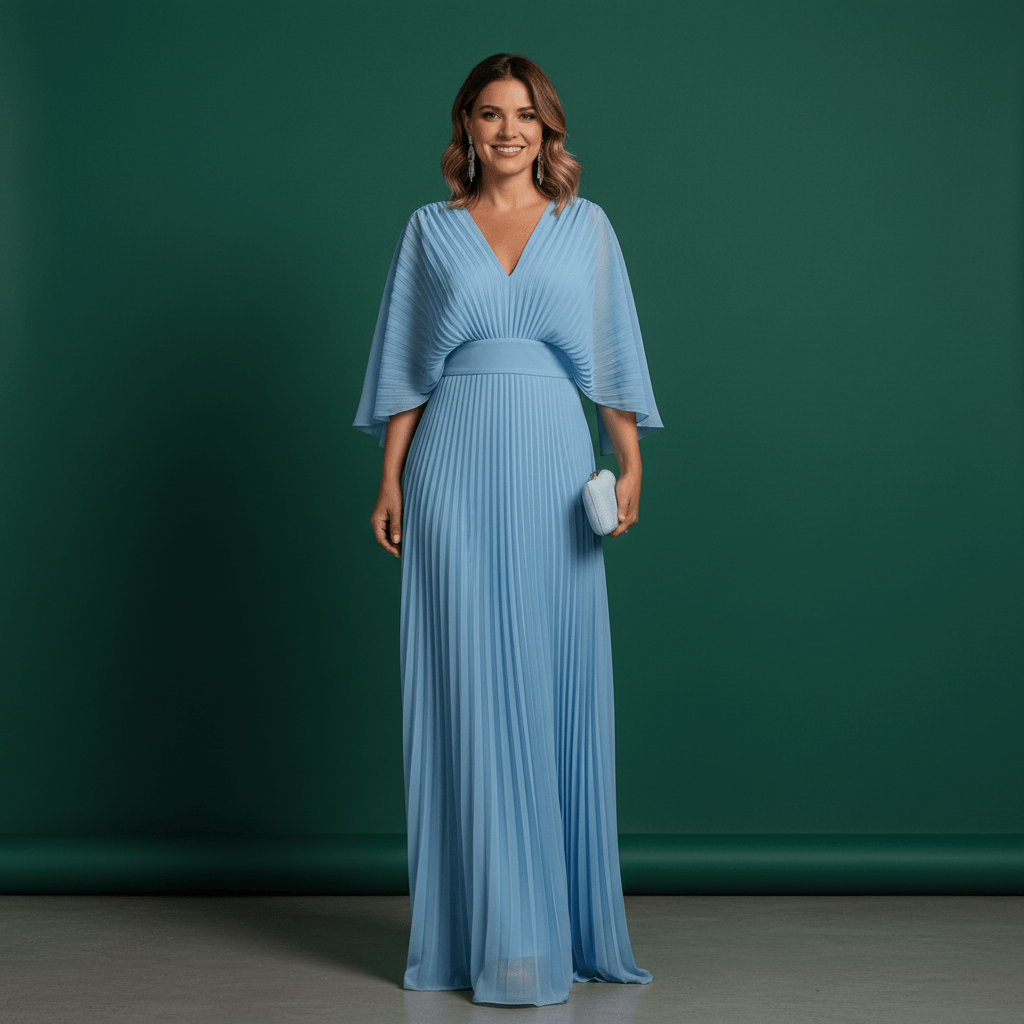 Sierlijke geplooide maxi-jurk met vloeiende stof en elegante vrouwelijke snit