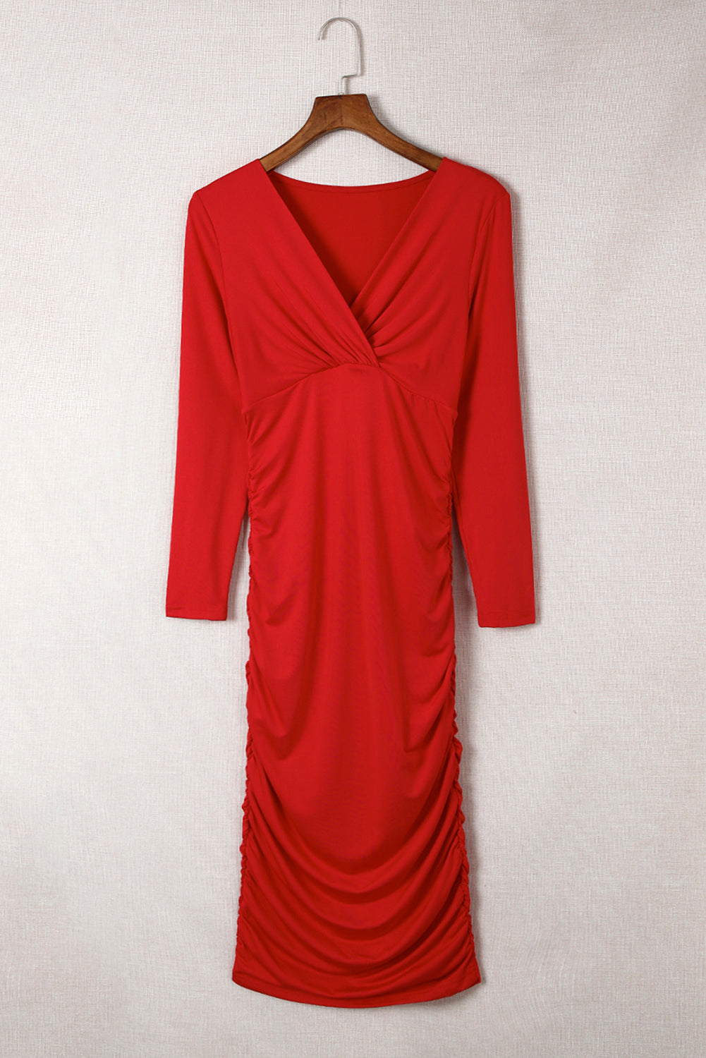 Sophie rood langarm wikkeljurk dames midi elegant comfortabel veelzijdig chic feest werk