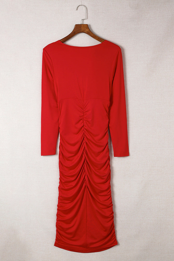 Sophie rood langarm wikkeljurk dames midi elegant comfortabel veelzijdig chic feest werk
