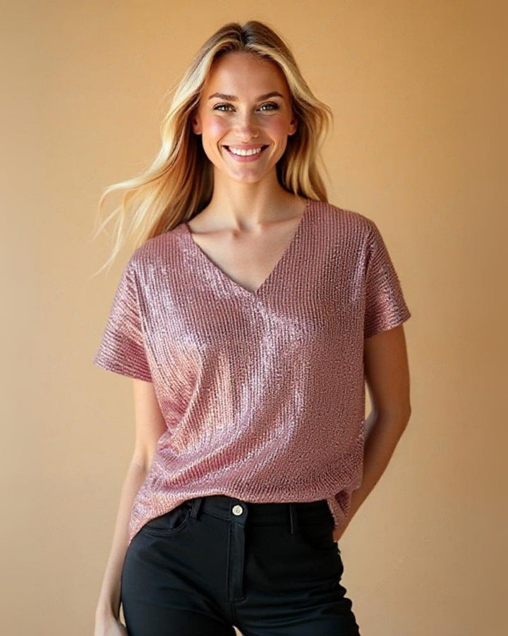 Noelia – Pailletten T-Shirt Met V-Hals