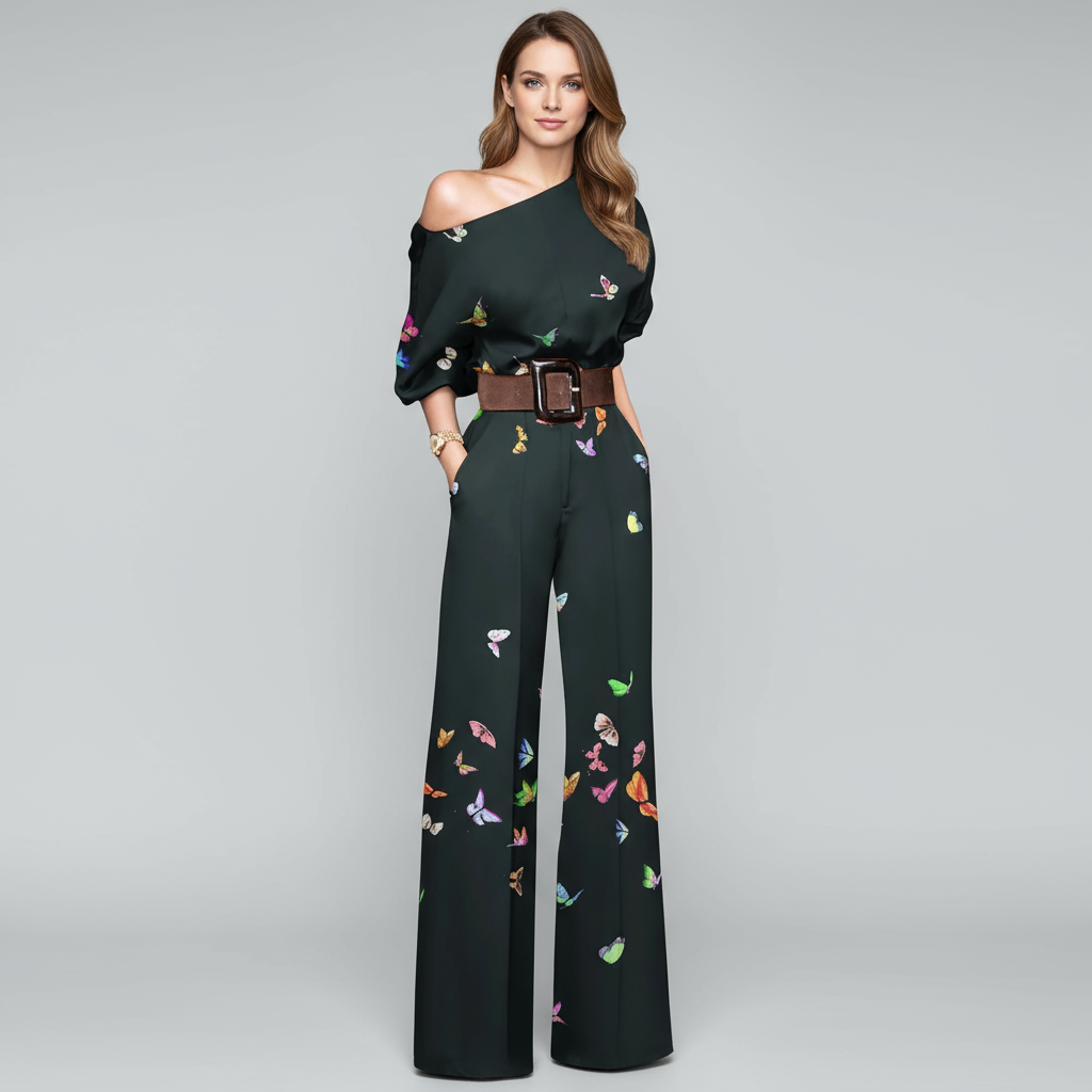 Camille stijlvolle dames jumpsuit met vlindereffect van Lenoriva – luxe elegante pasvorm en vrouwelijke uitstraling