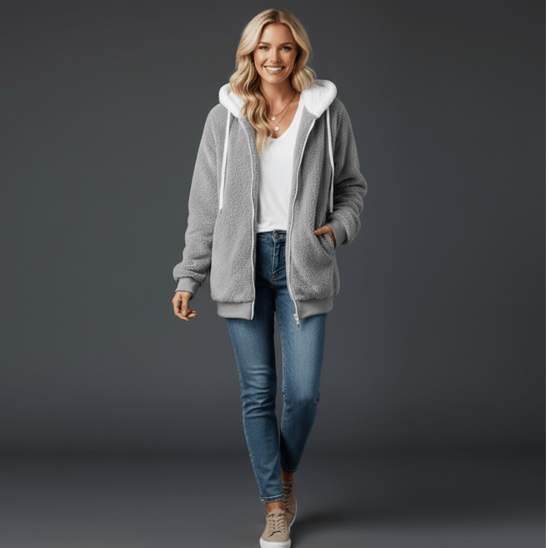 Camille stijlvolle teddyjas met capuchon van Lenoriva – elegante zachte damesjas