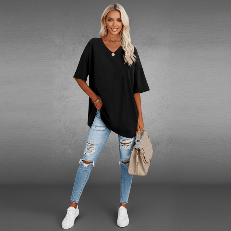 Alina T-shirt met korte mouwen en V-hals voor dames van Lenoriva – elegante en comfortabele top van zachte katoenblend