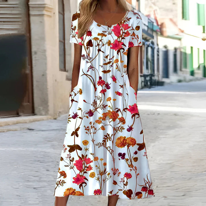 Florina – Bloemenprint A-lijn Zomerjurk met Elegante Midi-lengte