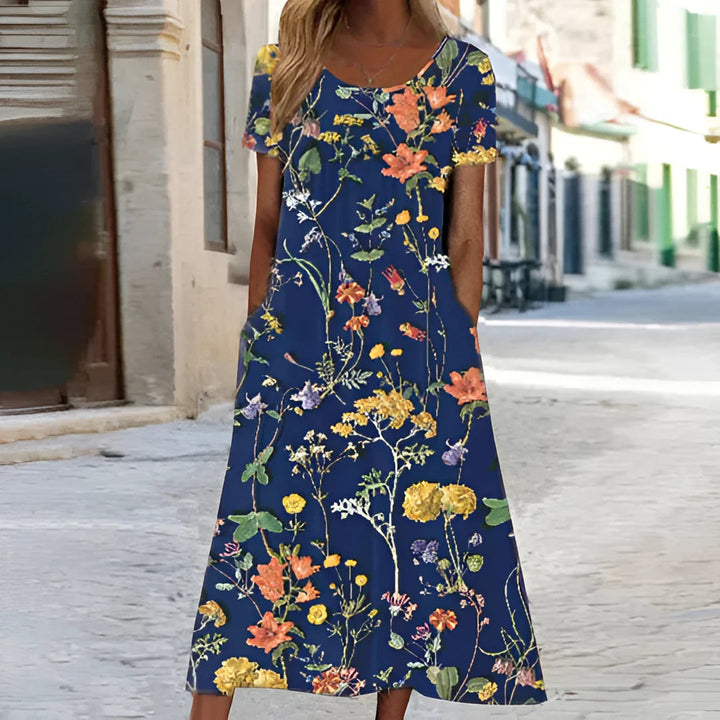 Florina – Bloemenprint A-lijn Zomerjurk met Elegante Midi-lengte