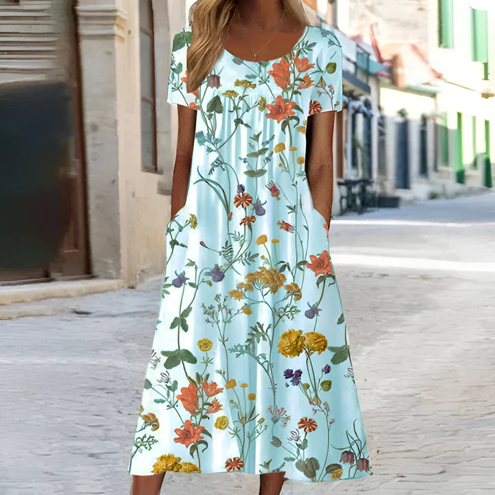 Florina – Bloemenprint A-lijn Zomerjurk met Elegante Midi-lengte