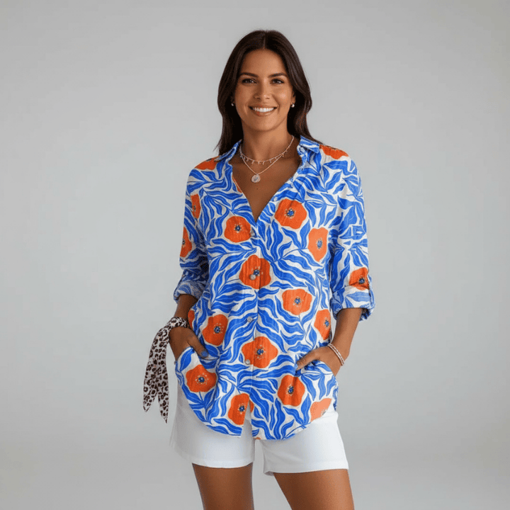 Aurélie vintage damesblouse in prachtige kleuren van Lenoriva – stijlvolle retro blouse voor vrouwen