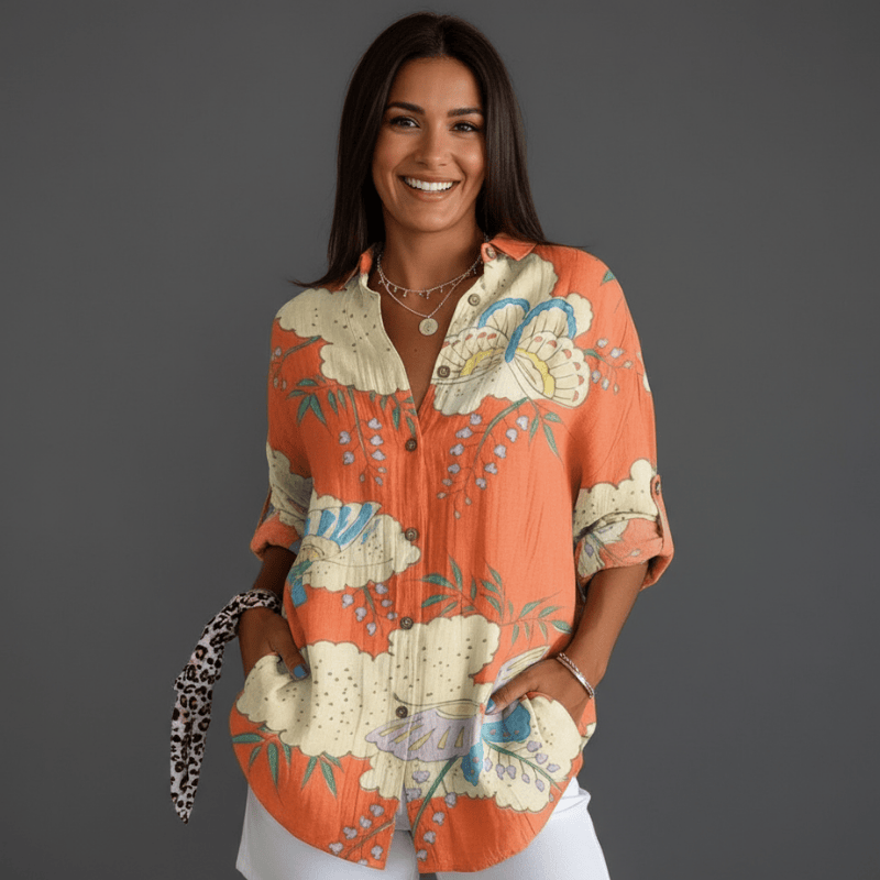 Aurélie vintage damesblouse in prachtige kleuren van Lenoriva – stijlvolle retro blouse voor vrouwen