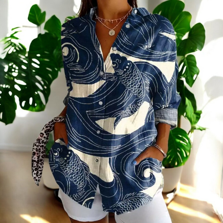 Aurélie vintage damesblouse in prachtige kleuren van Lenoriva – stijlvolle retro blouse voor vrouwen