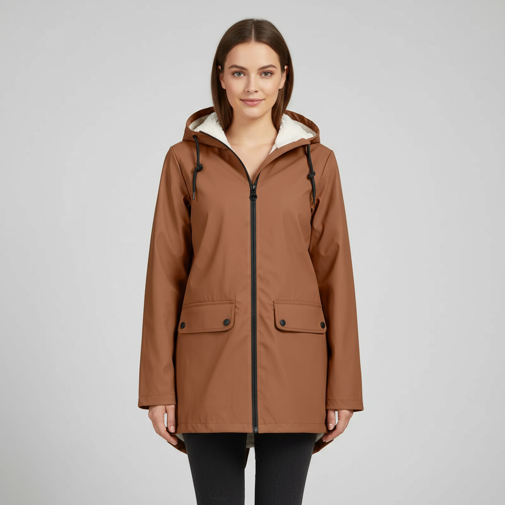 Noémie waterdichte damesjas met capuchon van Lenoriva – elegante regenjas met verstelbare taille en luxe afwerking