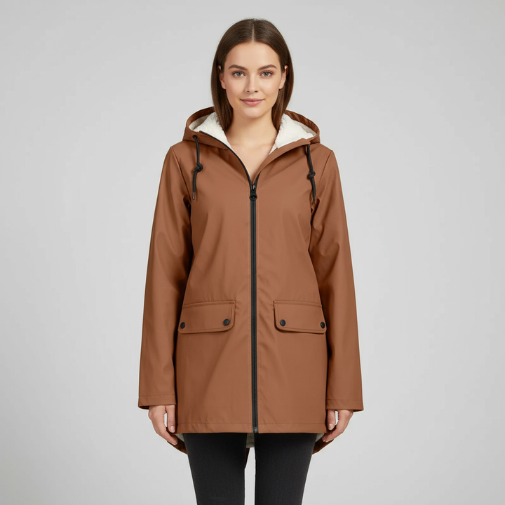 Noémie waterdichte damesjas met capuchon van Lenoriva – elegante regenjas met verstelbare taille en luxe afwerking