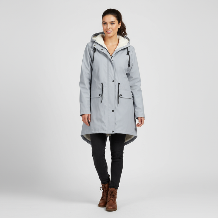 Noémie waterdichte damesjas met capuchon van Lenoriva – elegante regenjas met verstelbare taille en luxe afwerking