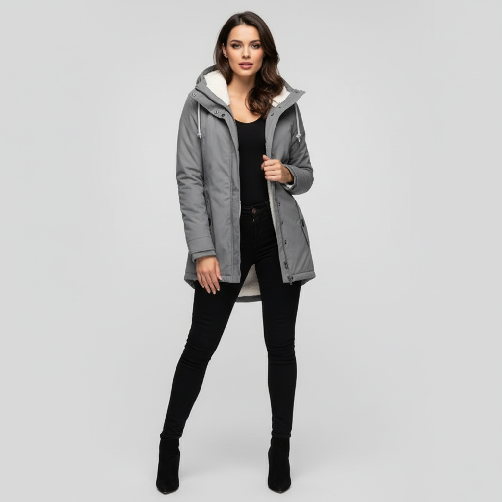 Chantal waterdichte lange jas met capuchon voor dames van Lenoriva – stijlvolle regenjas met elegante pasvorm