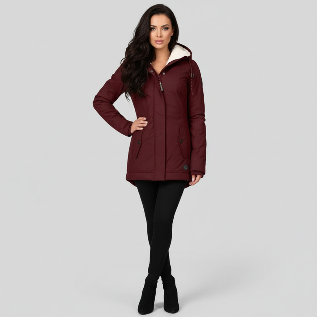 Chantal waterdichte lange jas met capuchon voor dames van Lenoriva – stijlvolle regenjas met elegante pasvorm