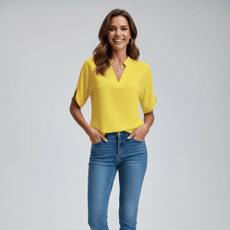 Camille zacht en verfijnd shirt met V-hals van Lenoriva – elegante dames top in luxe stof