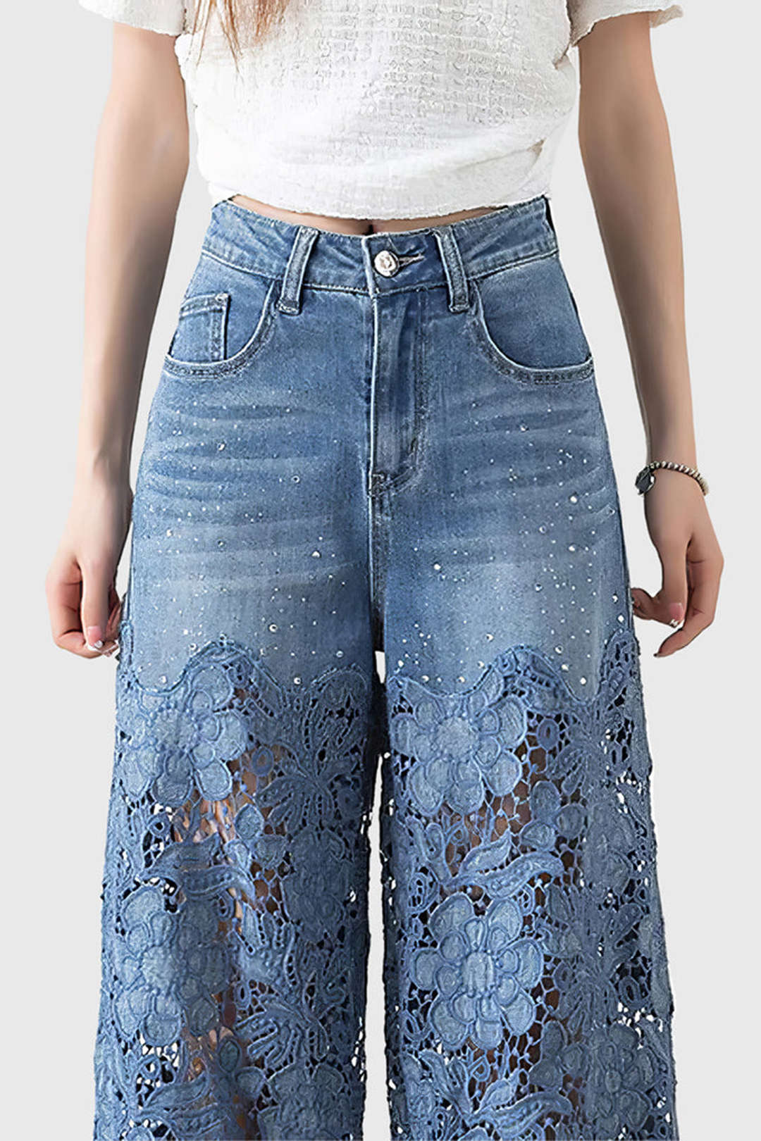 Elena – Patchwork Wijde Pijpen Jeans