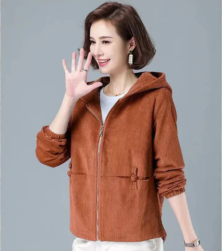 Noor – Corduroy Damesjack Met Capuchon