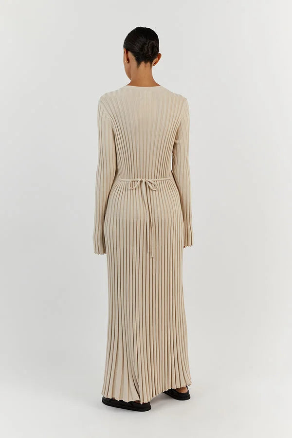 Elara – Gebreide Midi Jurk met Lange Mouwen