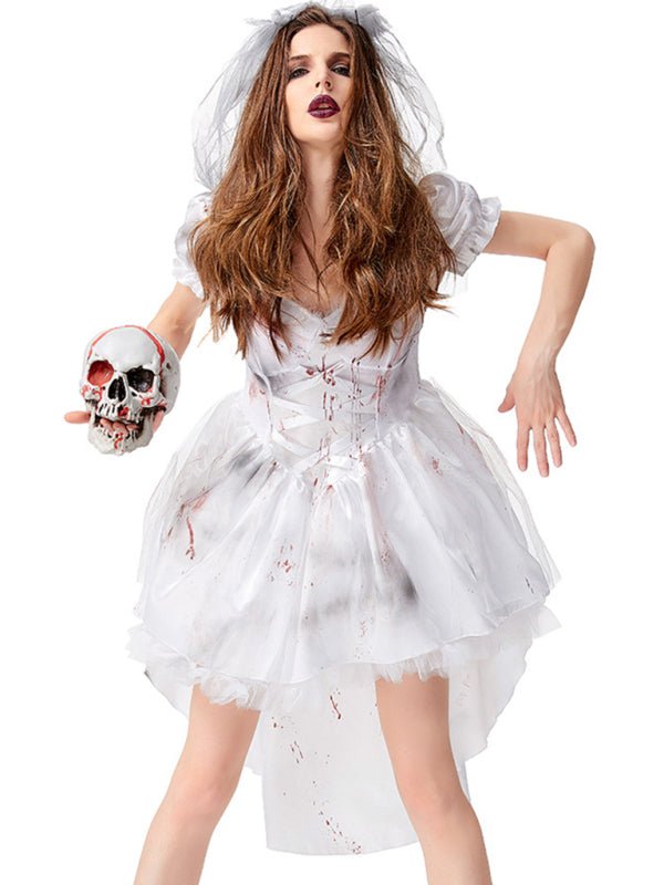 Noémie – Vampierbruid Halloween Jurk met Bloedvlek