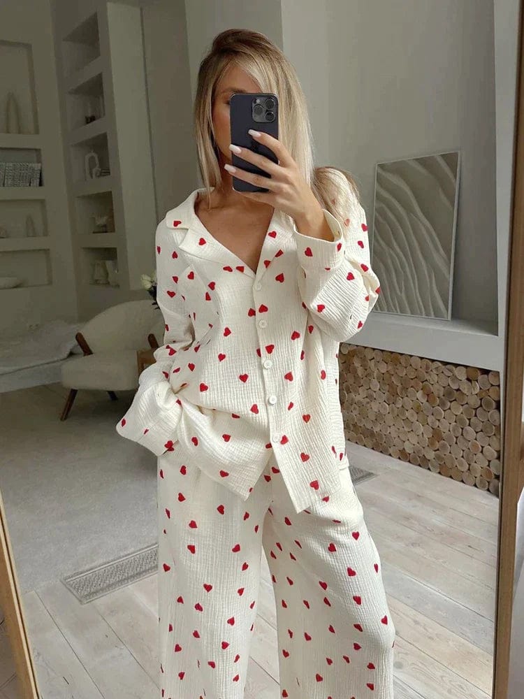 Sanne – Witte Pyjama Met Hartprint
